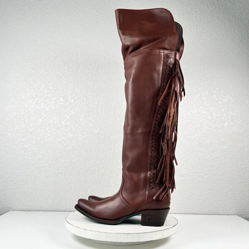 Lane KATORI Over the Knee Womens Cowboy Boots 5.5 Brown Western Cowgirl Fringe